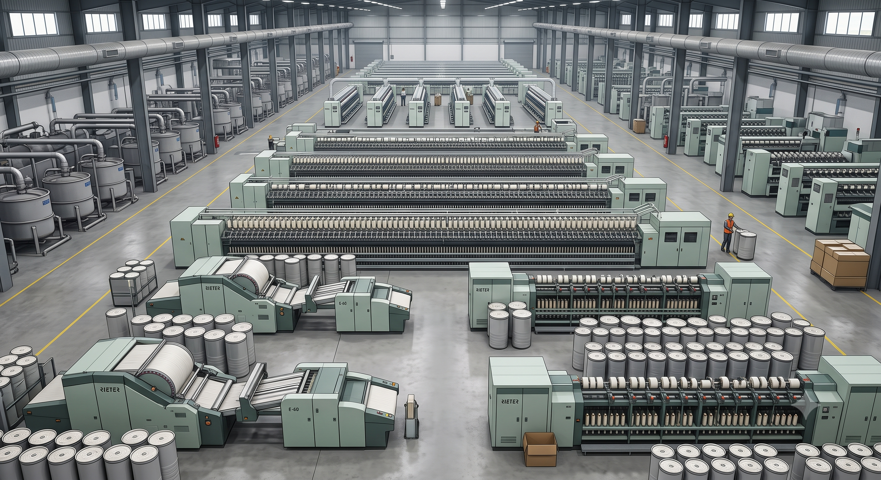 Complete Textile Manufacturing Plant with Ring Spinning, Murata Vortex & Yarn Dyeing Units